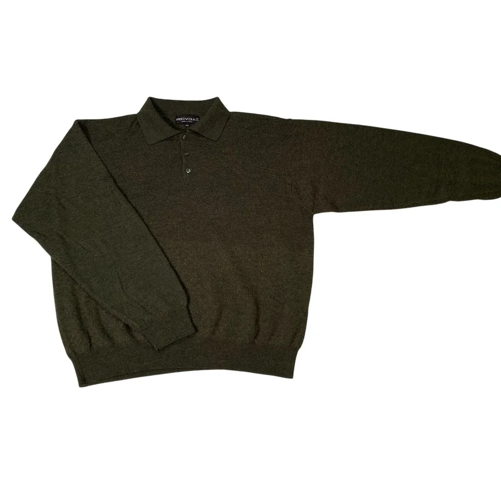 Roeville Mens XXL Olive Green Long Sleeve Polo Sweater Made in Italy‎ Knit Top